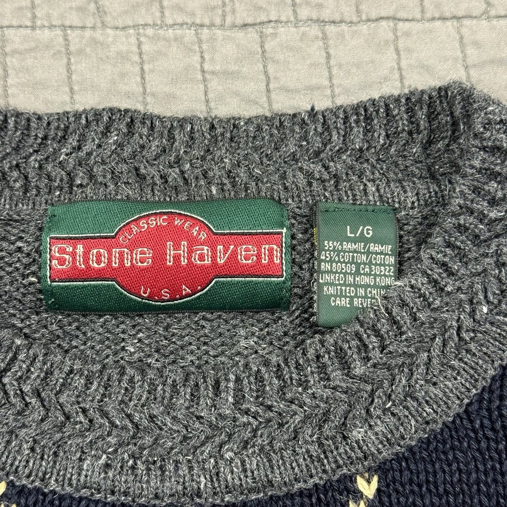 Vtg Stone Haven Sweater Men Large Cable Knit Argyle Striped Grandpa Dad Retro - Picture 5 of 9